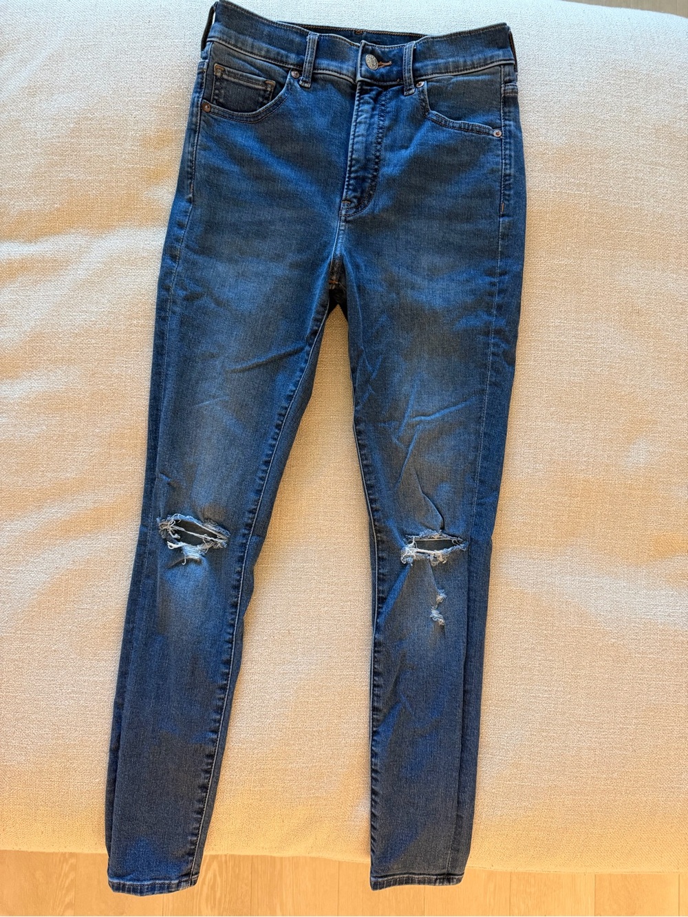 Express Dark Blue Distressed High-Rise Skinny Jeans